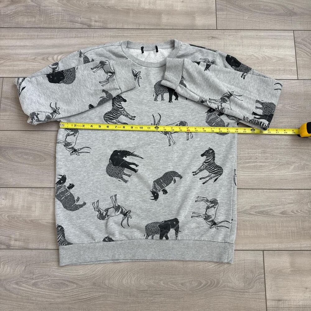 Zara Sweatshirt Men's Large Grey Animal Print Crewneck Pullover - Picture 5 of 6